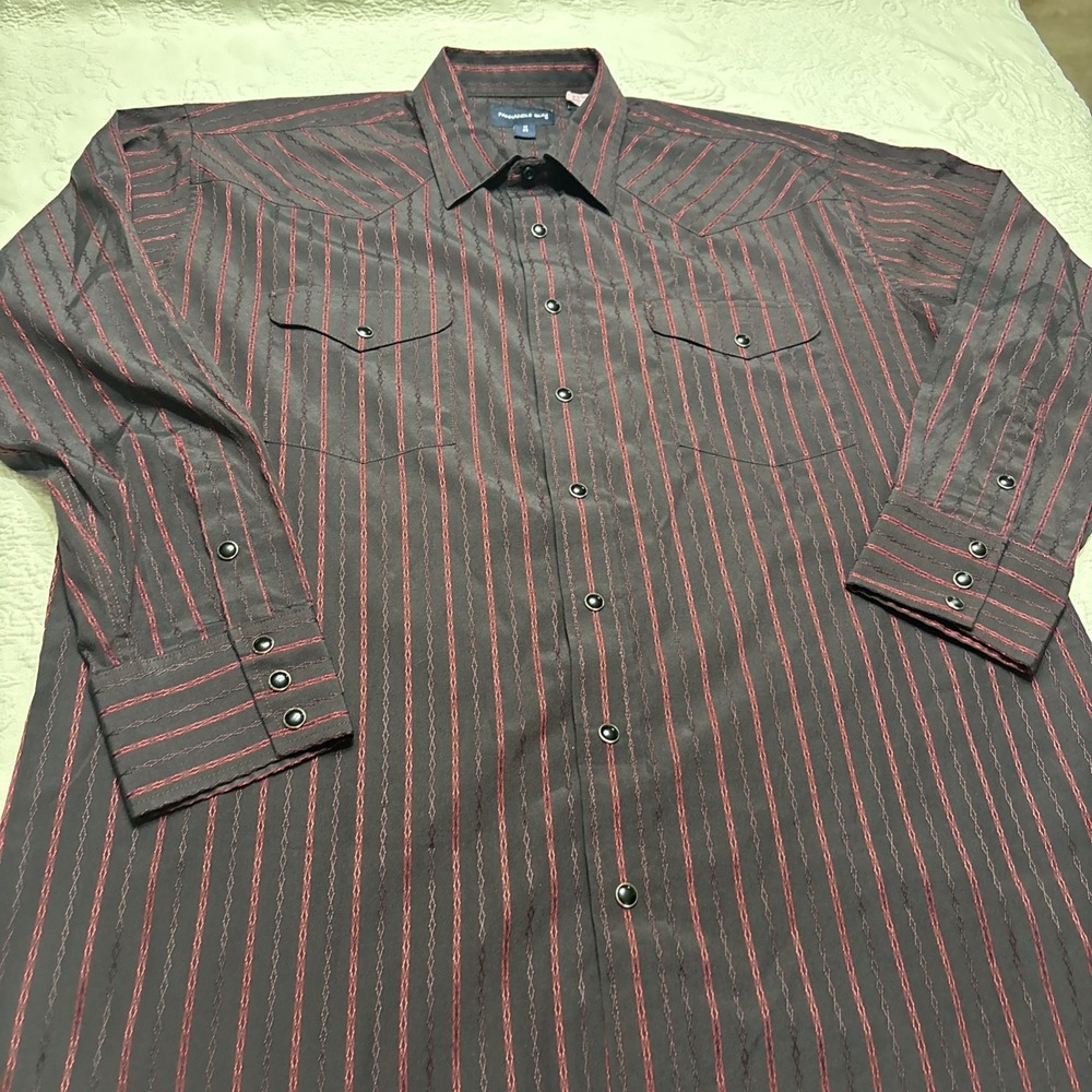 Panhandle Slim Pearl Snap Shirt Mens 17/35 Button Up Red Striped Long Sleeve